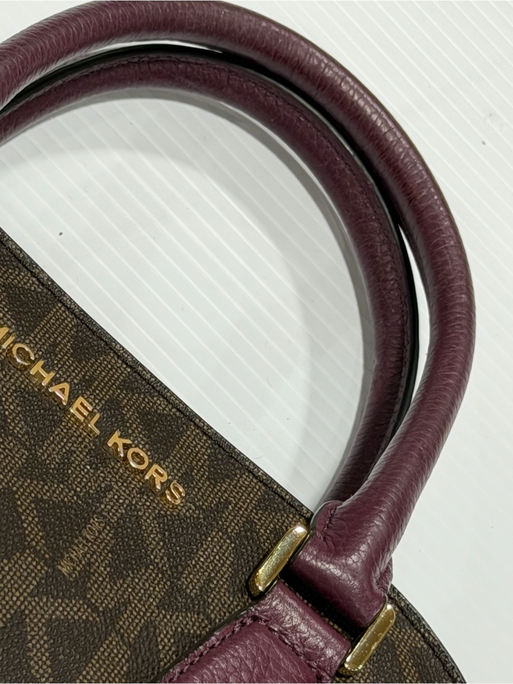 Michael Kors Brown/Plum Logo Satchel with Gold Hardware - Picture 5 of 8